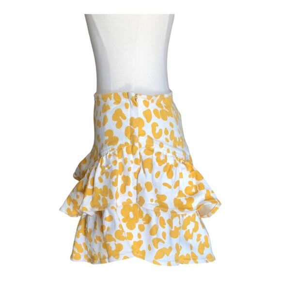 MOTHER NWT Women's Yellow/White Floral Leopard The Ruffle Denim Mini Skirt 26 - Picture 5 of 16